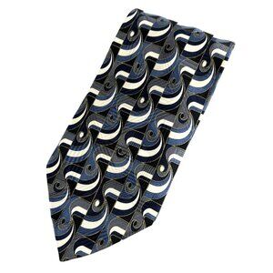 Zylos George Machado Mens Tie Blue Gray Geometric Italian Silk Made in USA